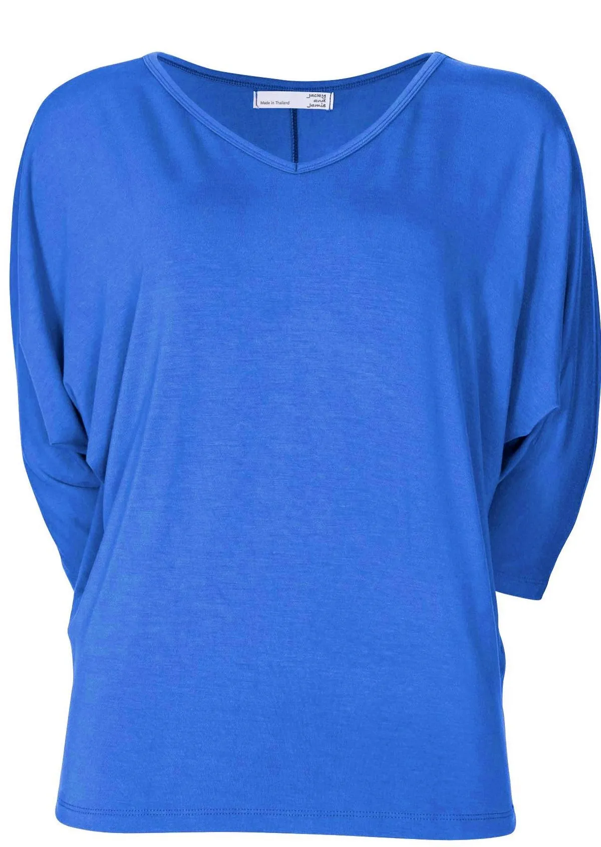 3/4 Sleeve V-neck Batwing Top Electric Blue
