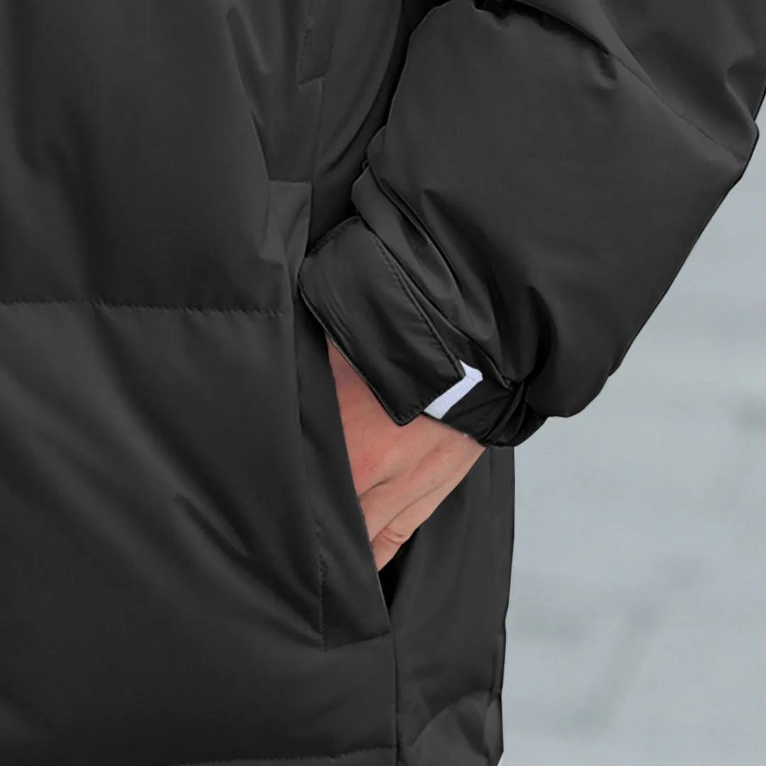 abbee Black 2XL Winter Hooded Overcoat Long Jacket Stylish Lightweight Quilted Warm Puffer Coat