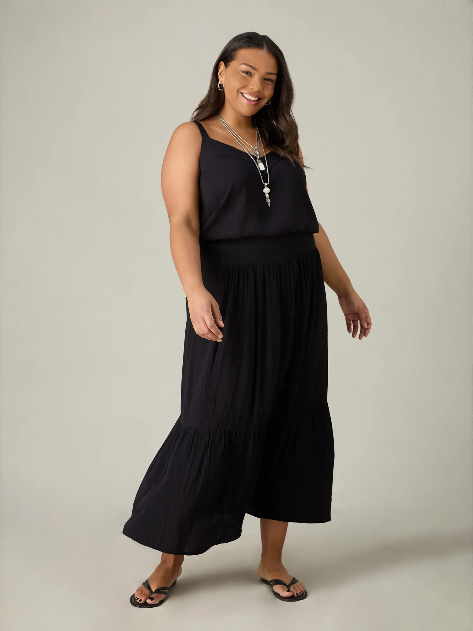 Black Crinkle Tiered Skirt