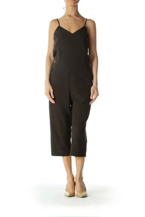 Black Spaghetti-Strap Pocketed Jumpsuit