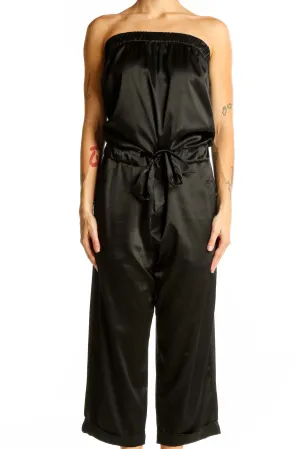 Black Strapless Satin Jumpsuit