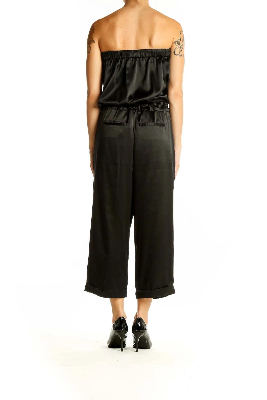 Black Strapless Satin Jumpsuit