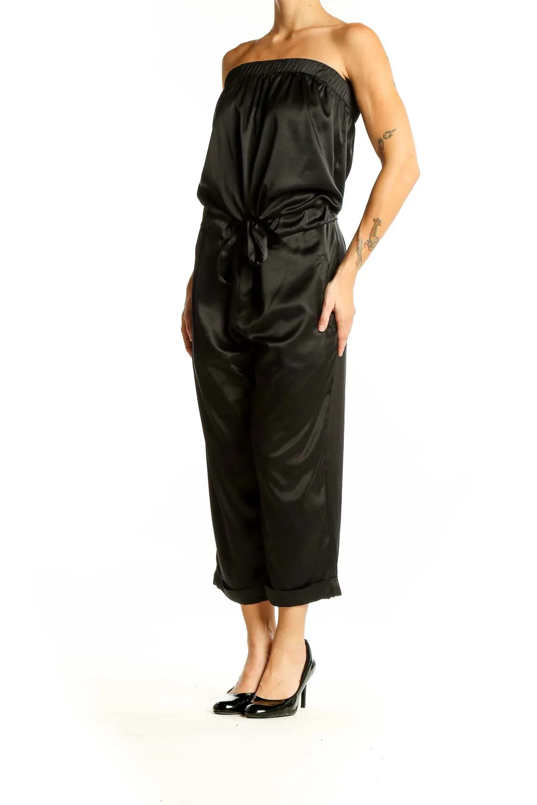 Black Strapless Satin Jumpsuit
