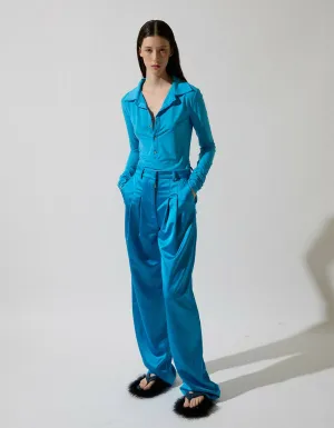 Blue Satin Straight Pants