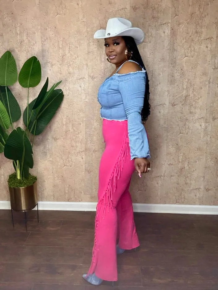 BOHO FRINGE DETAILED PANTS (Hot Pink)