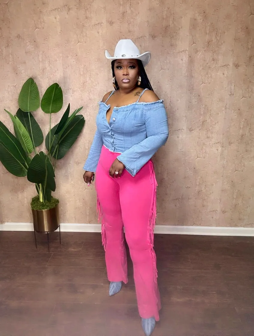 BOHO FRINGE DETAILED PANTS (Hot Pink)