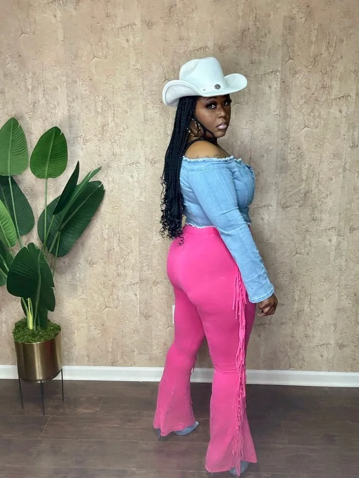 BOHO FRINGE DETAILED PANTS (Hot Pink)