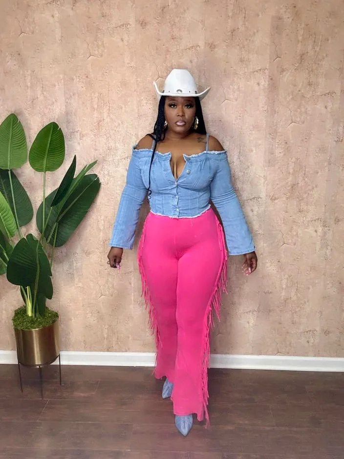 BOHO FRINGE DETAILED PANTS (Hot Pink)