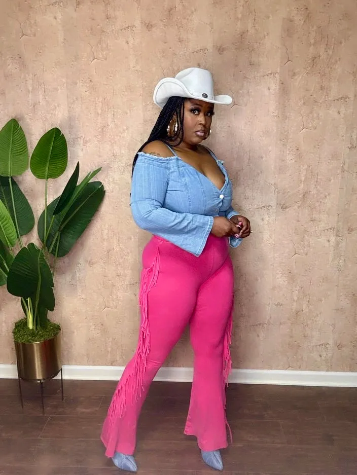 BOHO FRINGE DETAILED PANTS (Hot Pink)