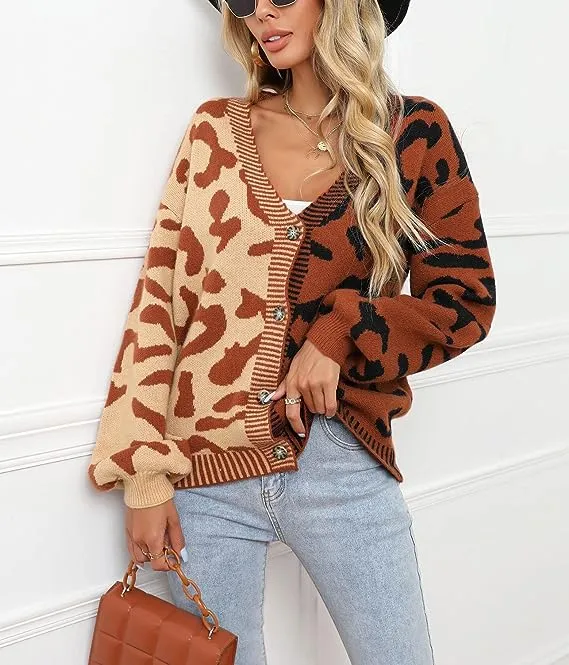 Brown Two Tone Leopard Cardigan
