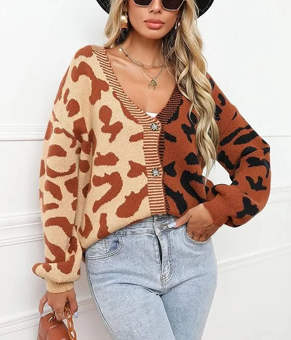 Brown Two Tone Leopard Cardigan