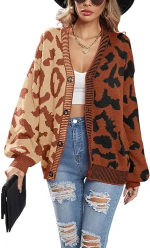Brown Two Tone Leopard Cardigan