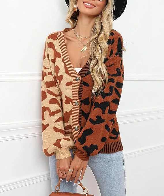 Brown Two Tone Leopard Cardigan