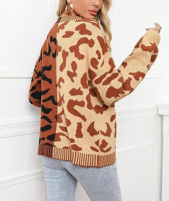Brown Two Tone Leopard Cardigan