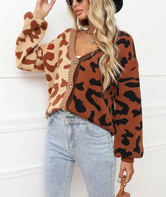 Brown Two Tone Leopard Cardigan