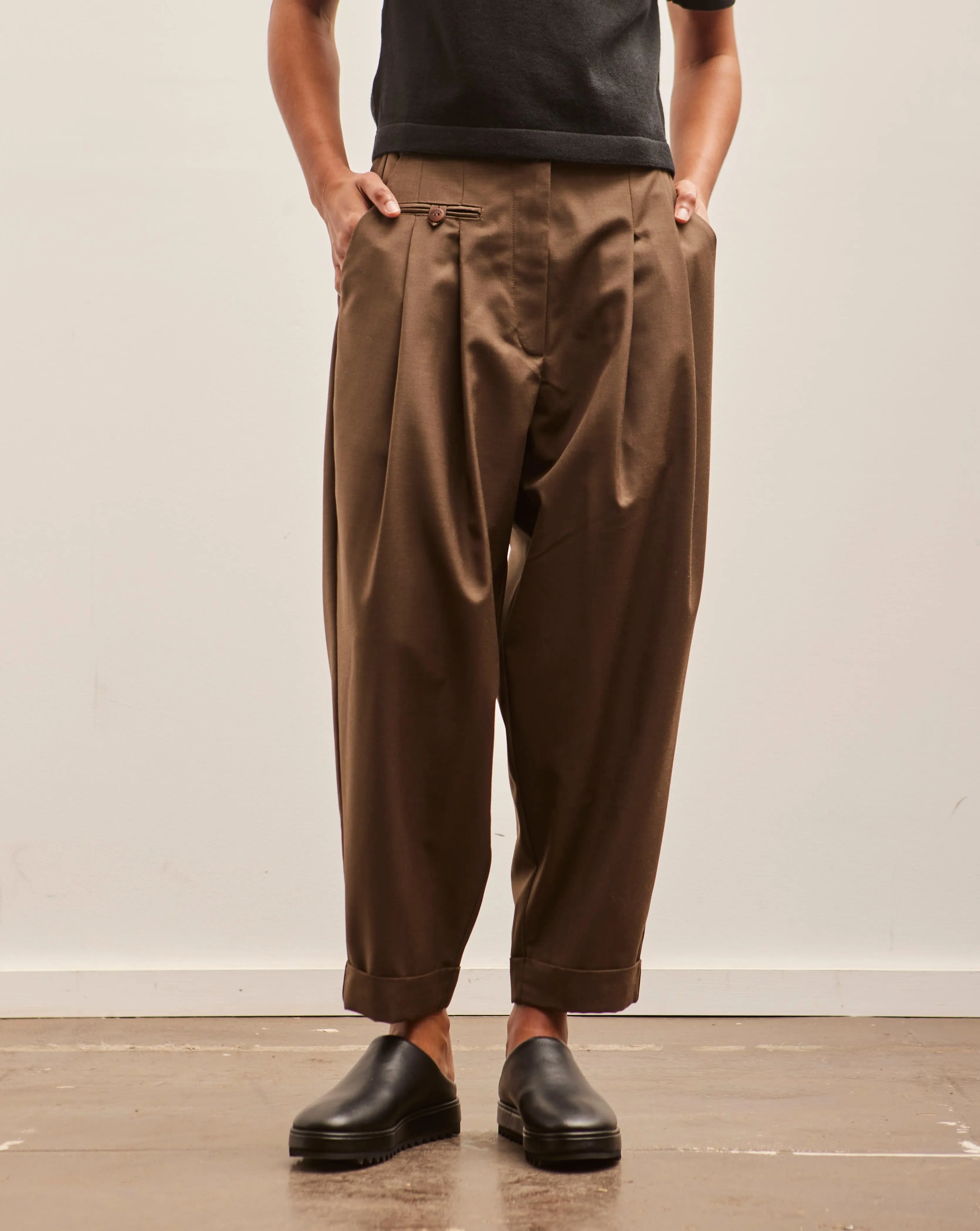 Cordera Mohair Tailoring Carrot Pants, Teak