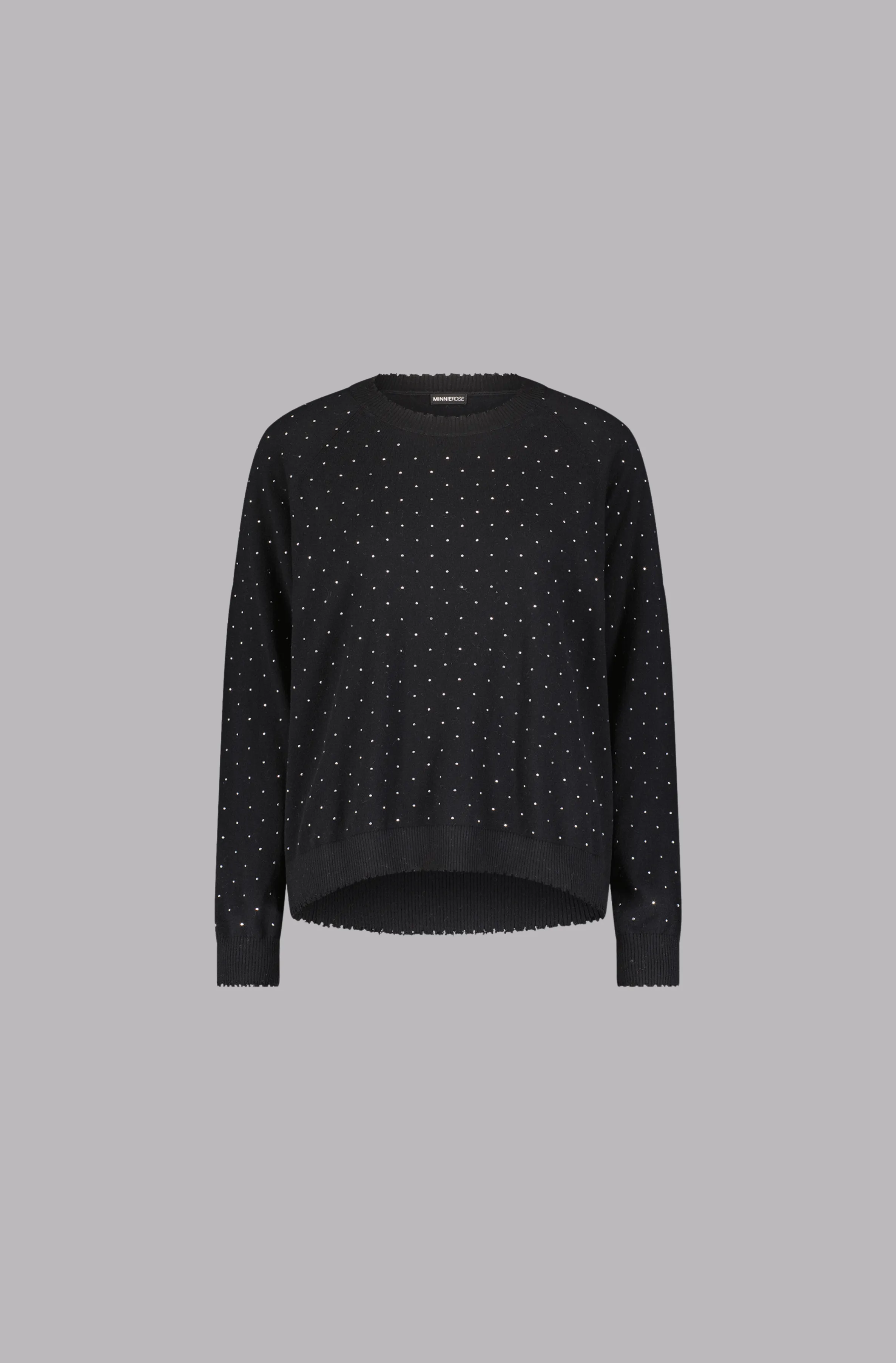 Cotton Cashmere Relaxed Frayed Edge Crew with Studs