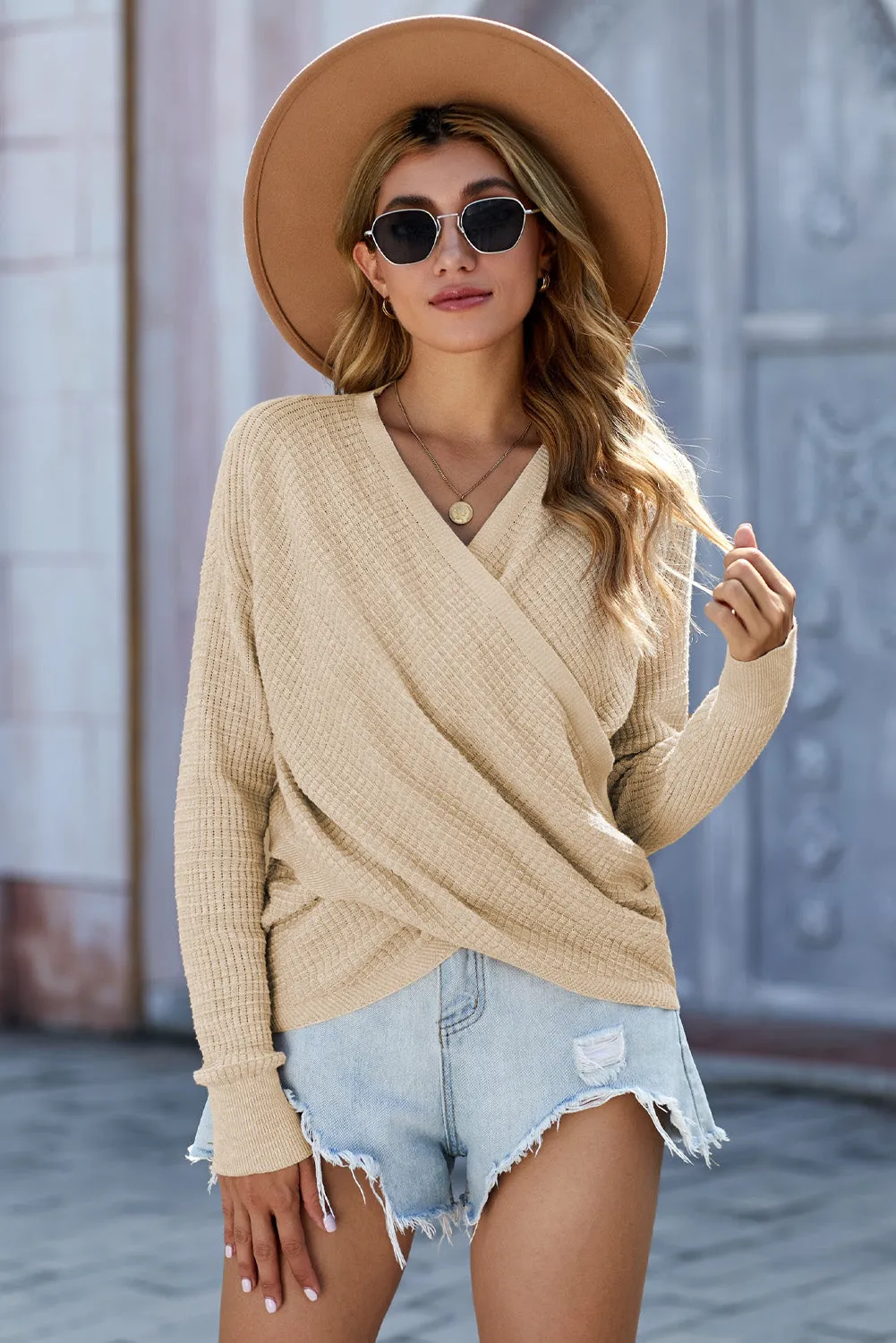 Deep V-neck Long Sleeve Knit Sweater