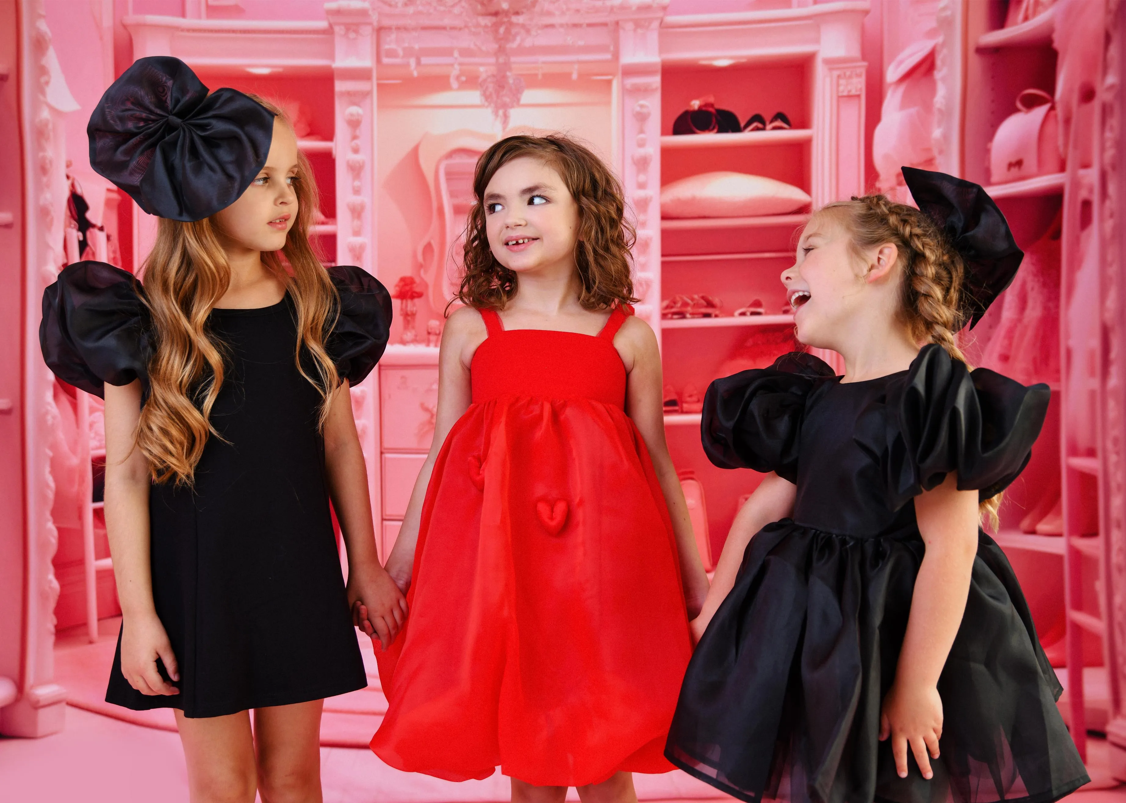 DOLLY WORLD HEART BALLOON ORGANZA DRESS WITH COTTON BODY red