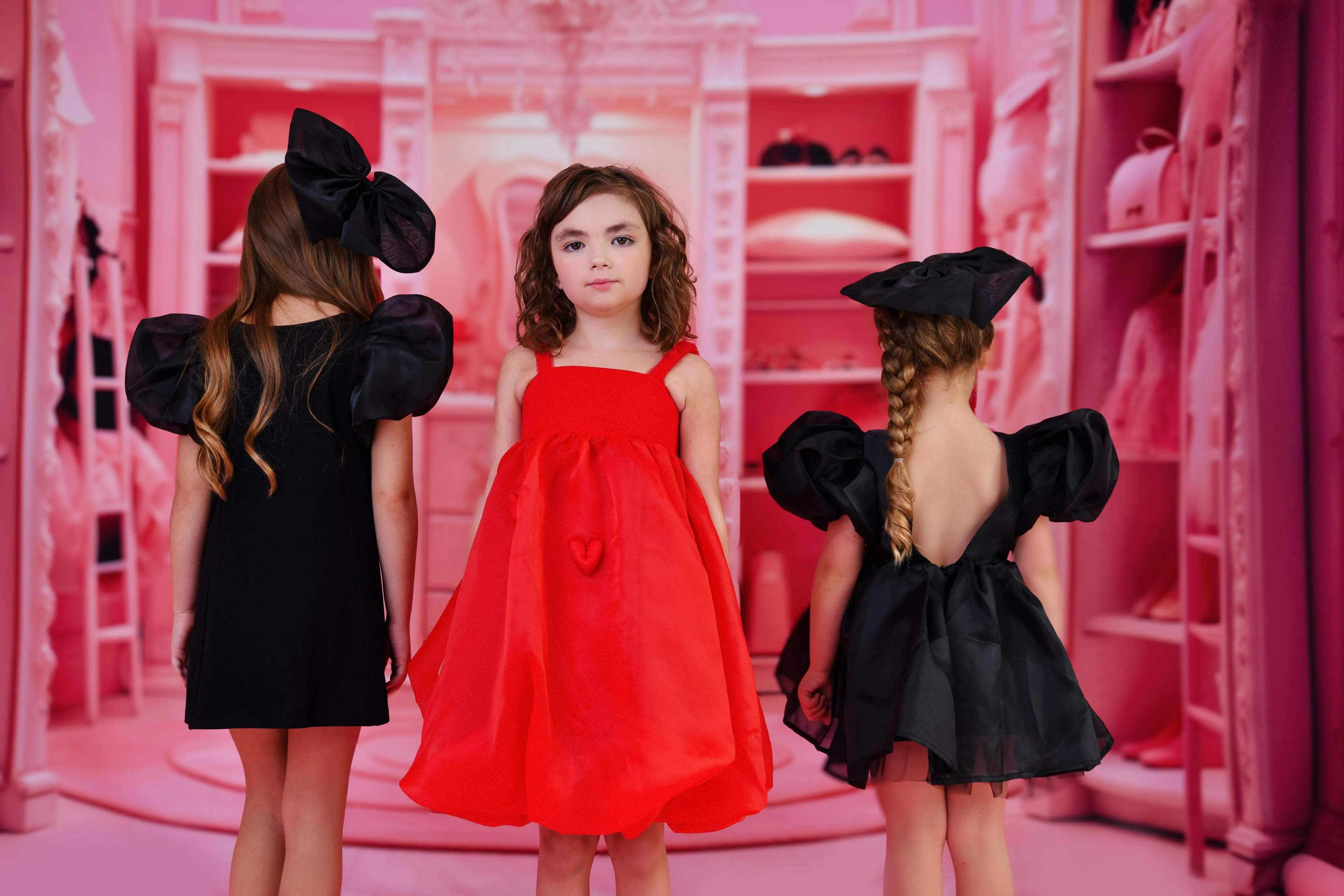 DOLLY WORLD HEART BALLOON ORGANZA DRESS WITH COTTON BODY red