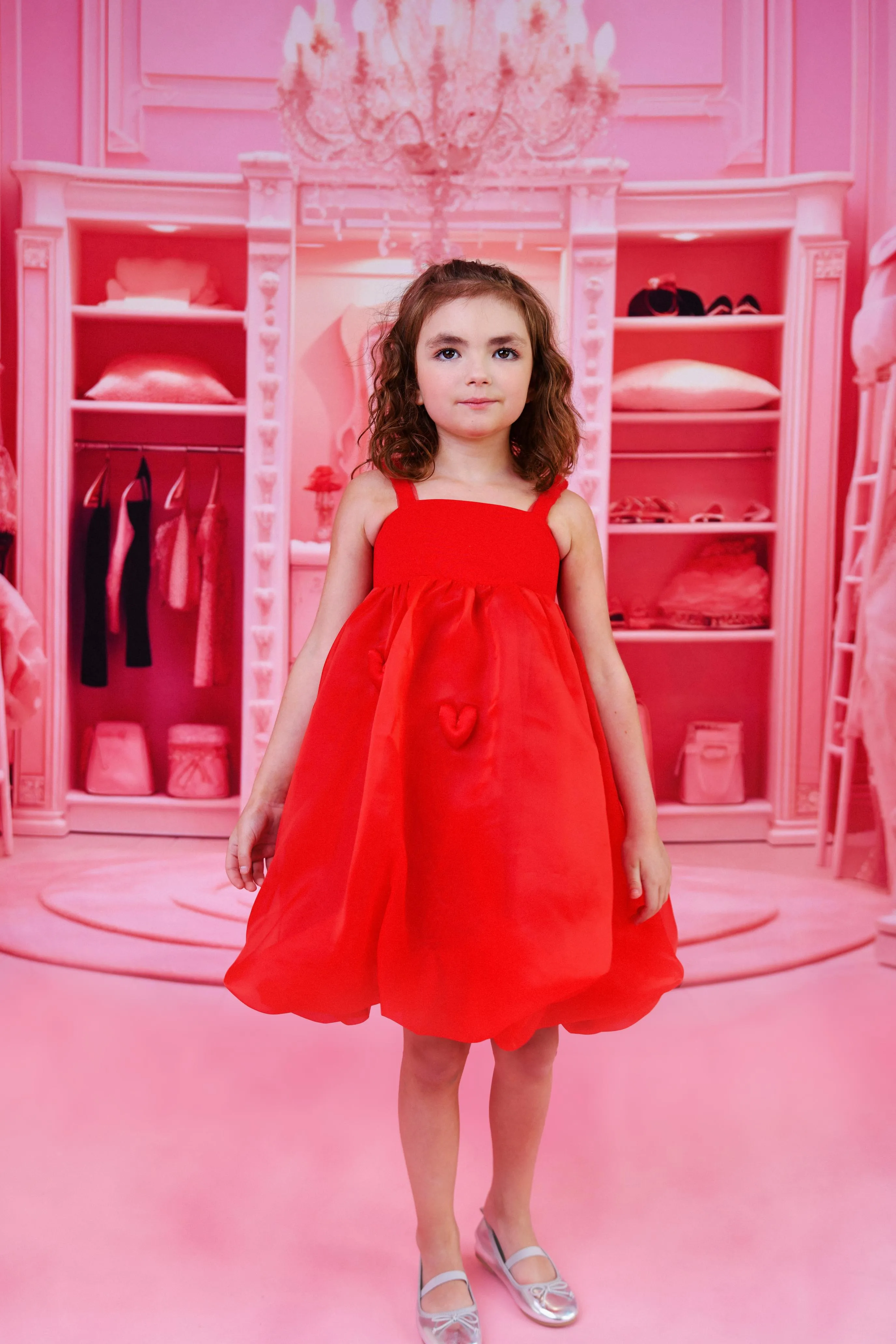 DOLLY WORLD HEART BALLOON ORGANZA DRESS WITH COTTON BODY red