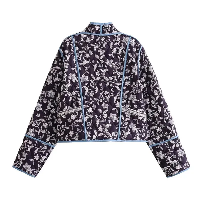 Floral Cotton Coat Loose Print Warm Jacket