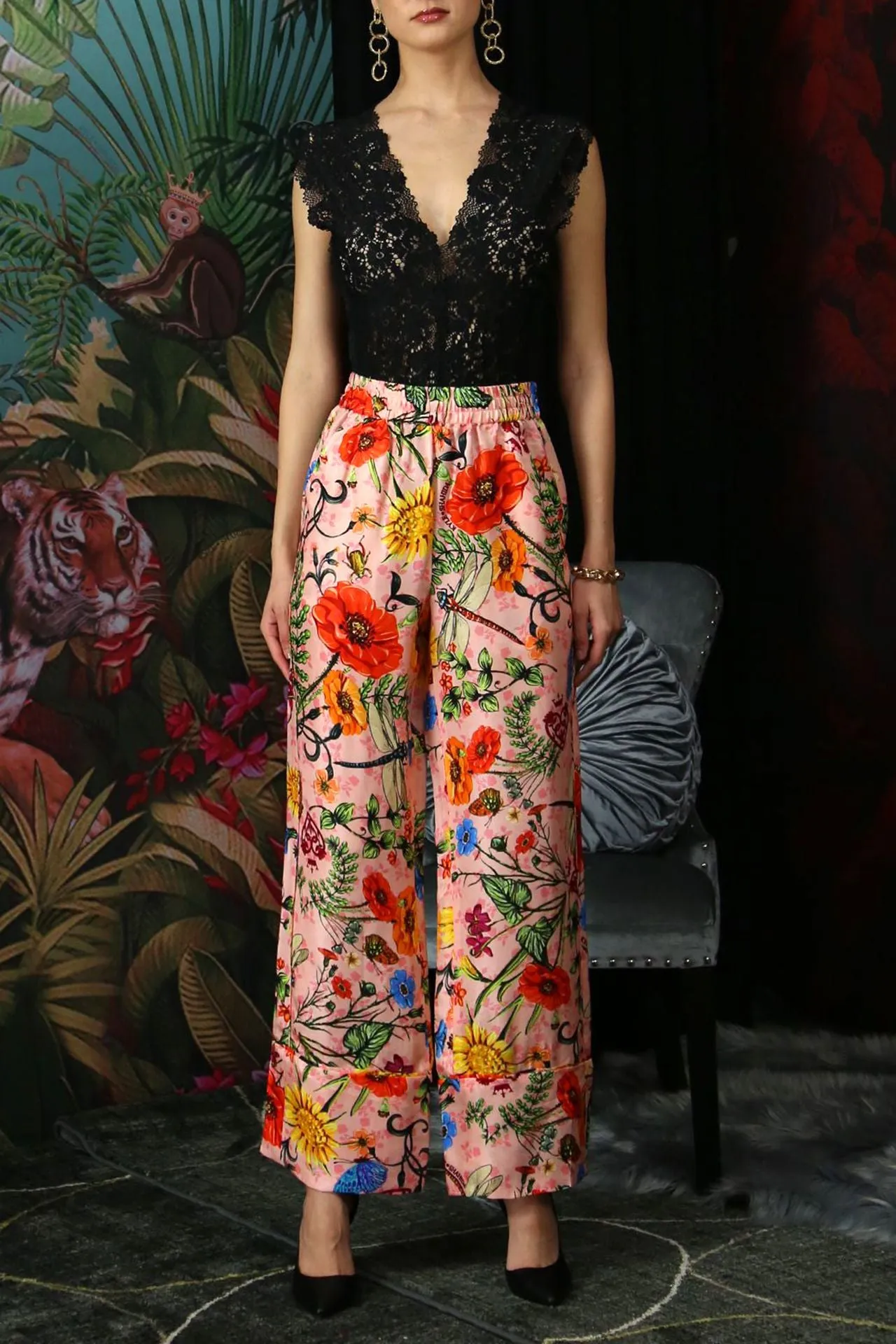 Floral Print Straight Fit Pants