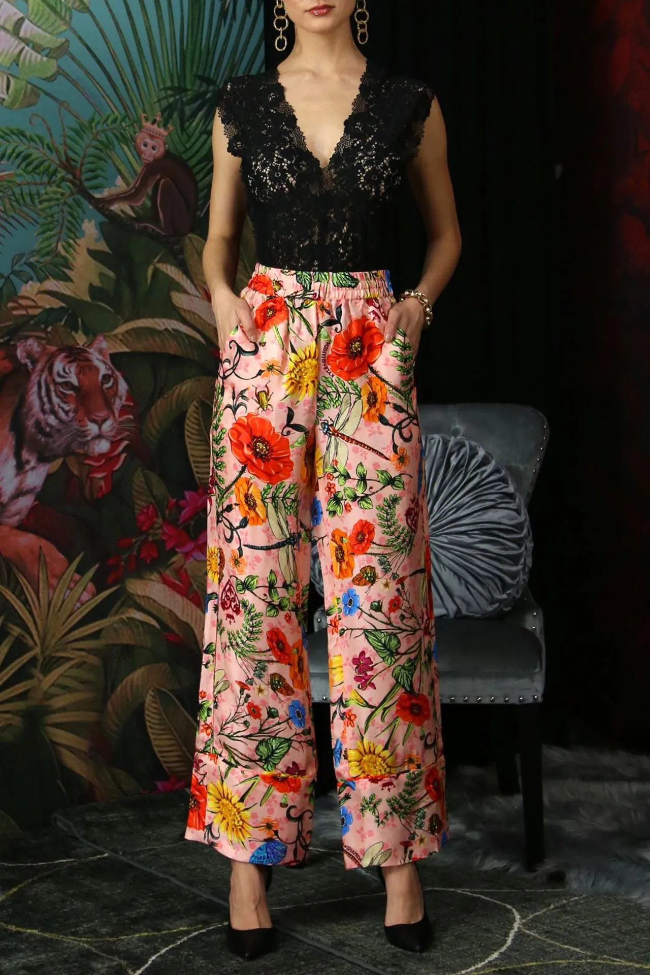 Floral Print Straight Fit Pants