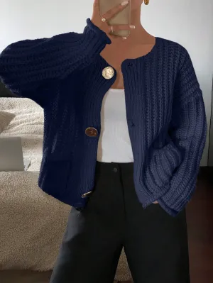 Frenchy Women's Solid Color Front Button Long Sleeve Simple Casual Blouse For Daily Wear
