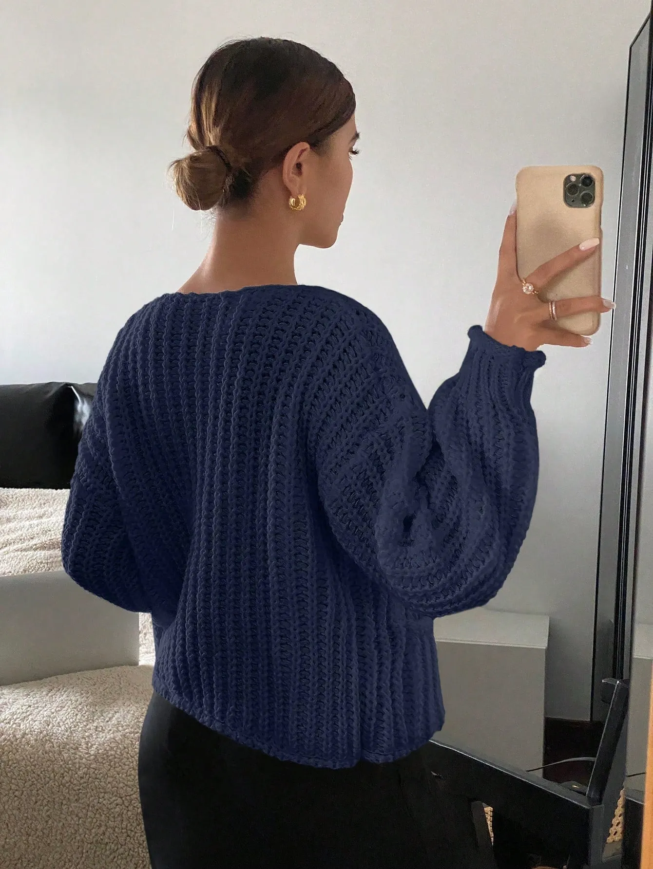 Frenchy Women's Solid Color Front Button Long Sleeve Simple Casual Blouse For Daily Wear