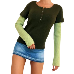Green Layered Cashmere Sweater Top (S/M)