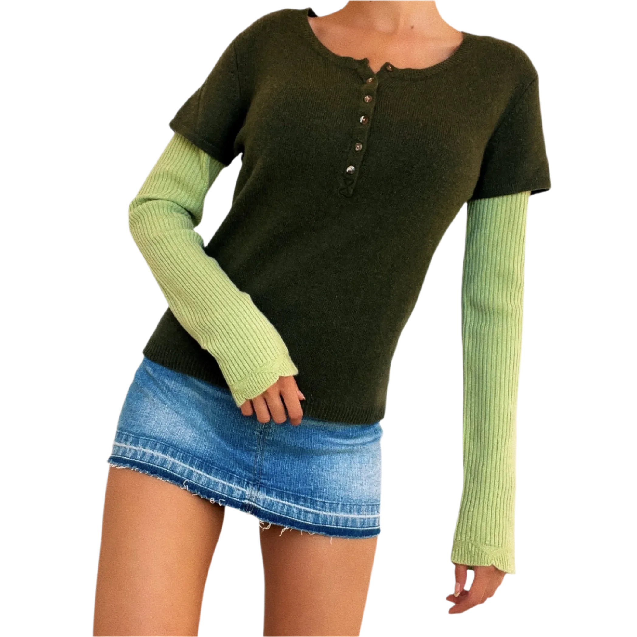 Green Layered Cashmere Sweater Top (S/M)
