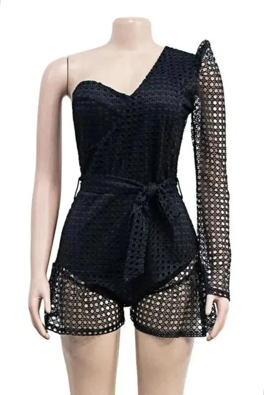 Hello Dolly One Shoulder Belted Backless Romper