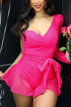 Hello Dolly One Shoulder Belted Backless Romper