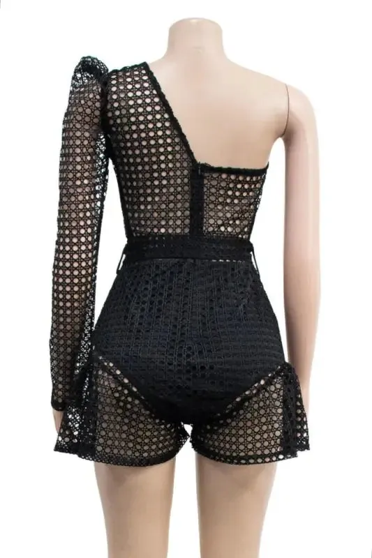 Hello Dolly One Shoulder Belted Backless Romper