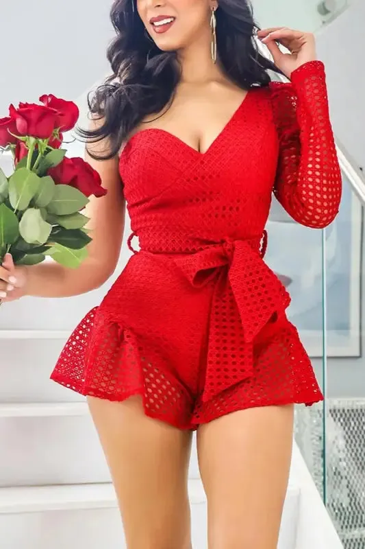 Hello Dolly One Shoulder Belted Backless Romper