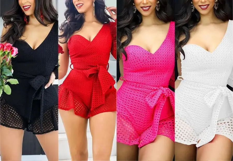 Hello Dolly One Shoulder Belted Backless Romper
