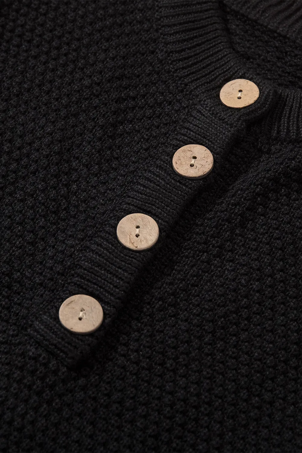 Henley Pullover Drop Shoulder Sweater with Slits