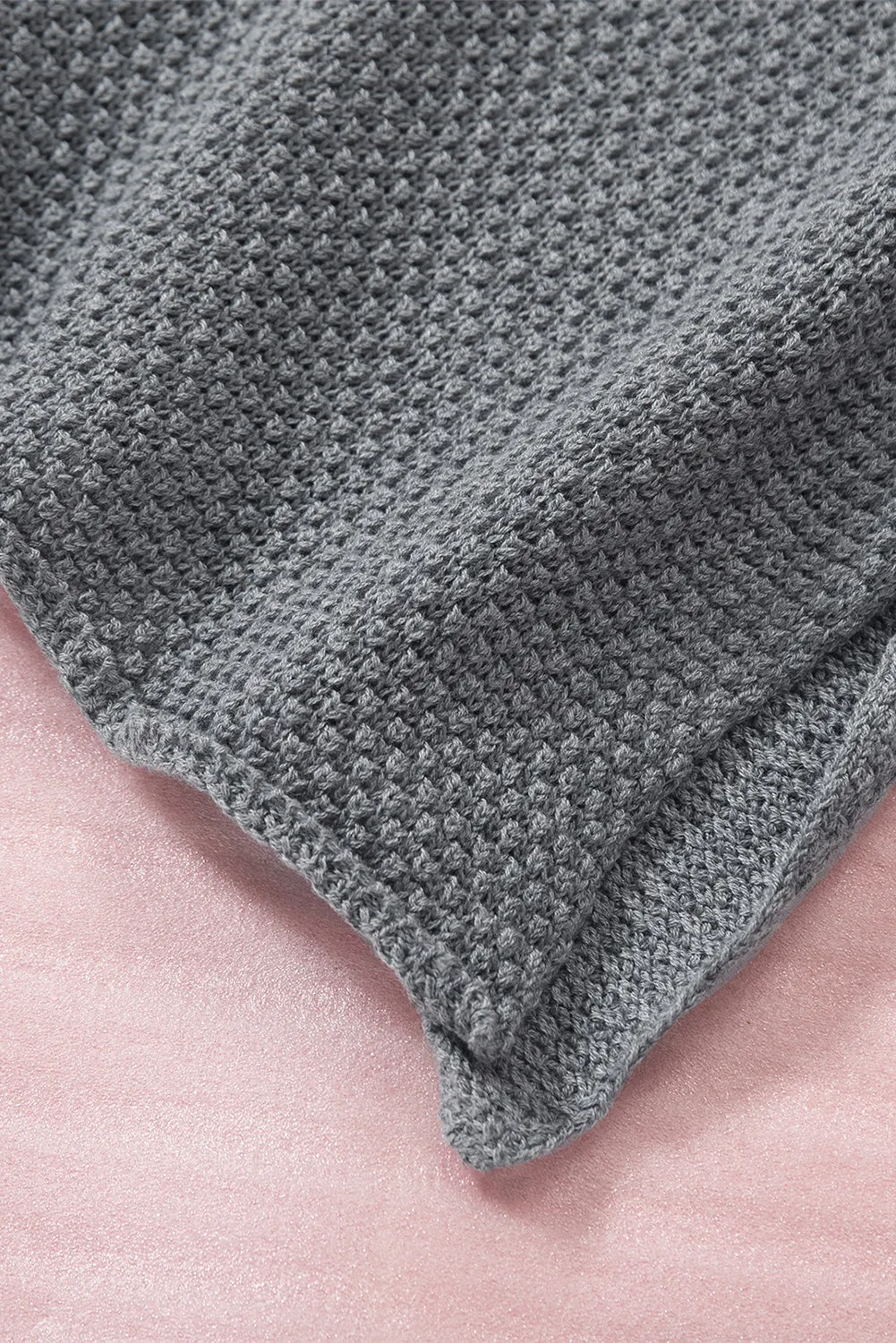 Henley Pullover Drop Shoulder Sweater with Slits