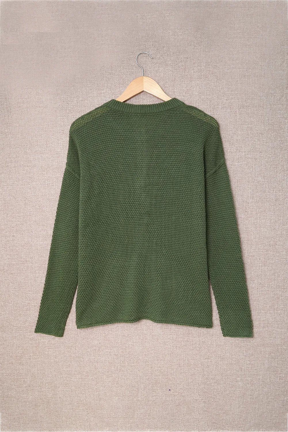 Henley Pullover Drop Shoulder Sweater with Slits