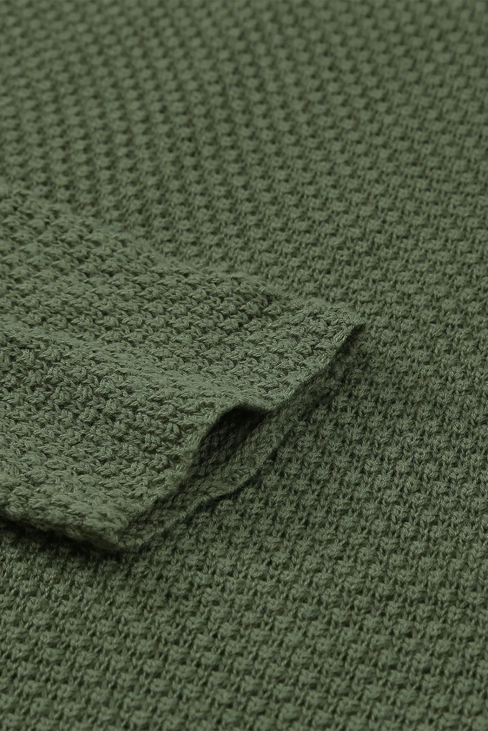 Henley Pullover Drop Shoulder Sweater with Slits