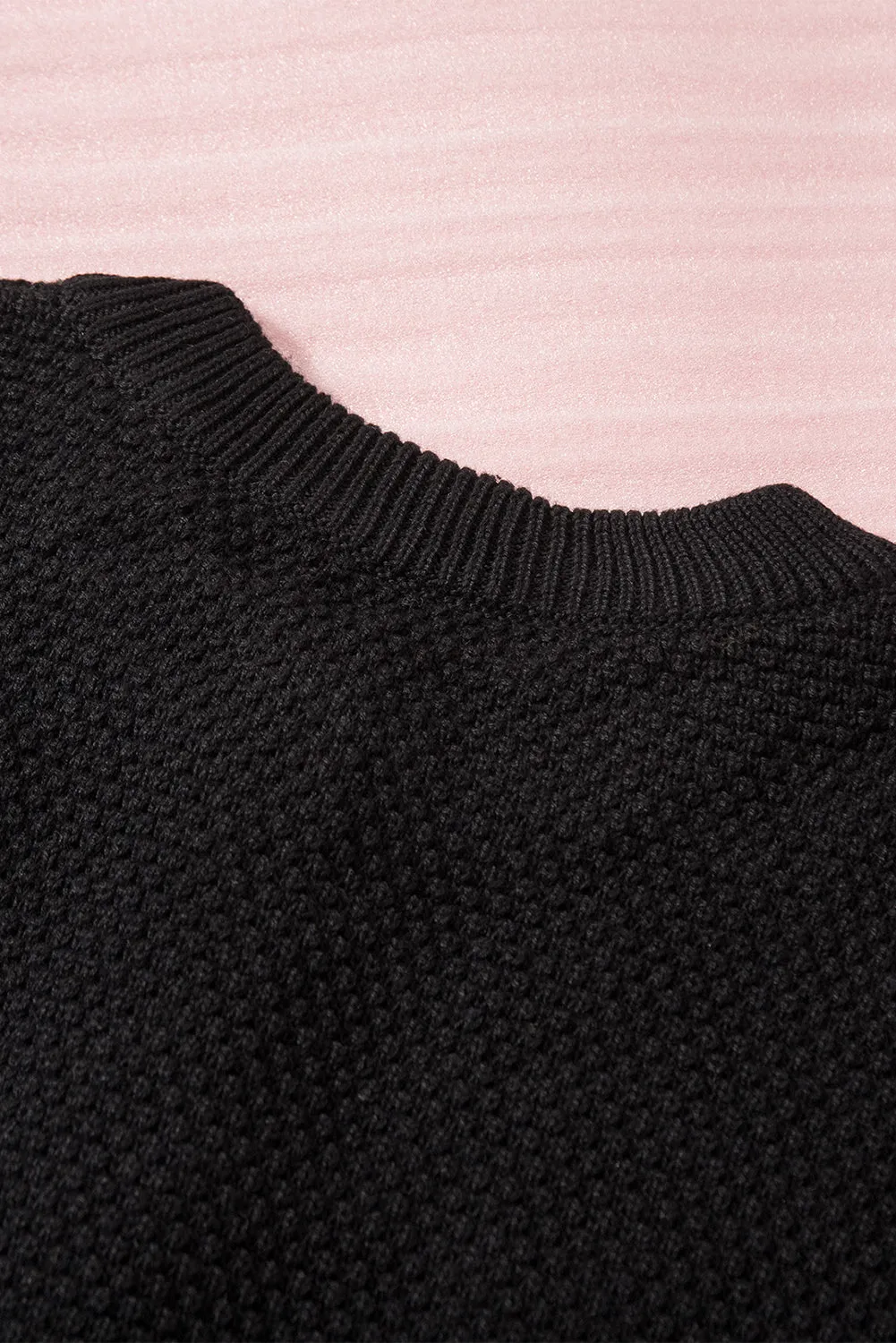 Henley Pullover Drop Shoulder Sweater with Slits