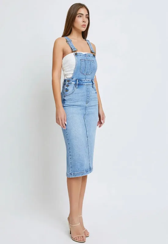 Hidden - Fitted Overall Skirt light Denim
