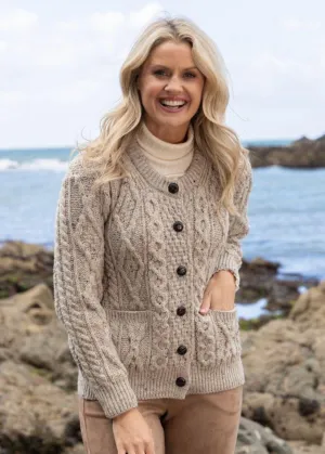 Inagh Ladies Aran Cardigan | Oatmeal