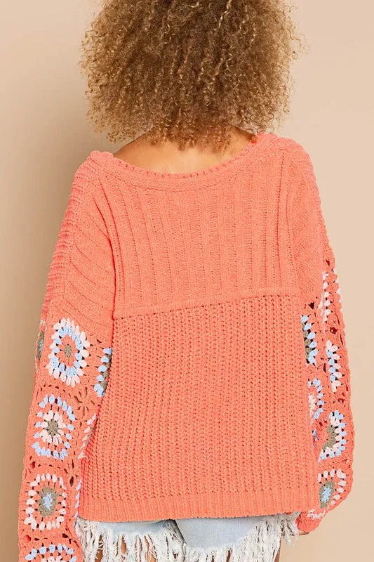Jayde Coral Crochet Sleeve Sweater
