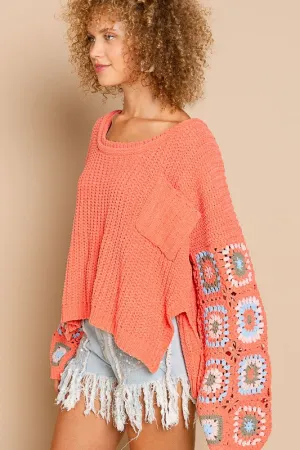 Jayde Coral Crochet Sleeve Sweater