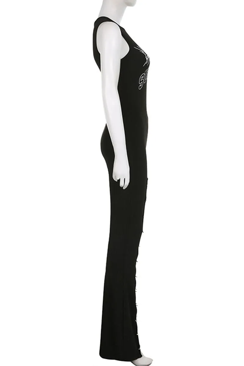 JB439 Safety Pin Graphic Jumpsuits
