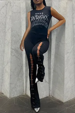 JB439 Safety Pin Graphic Jumpsuits
