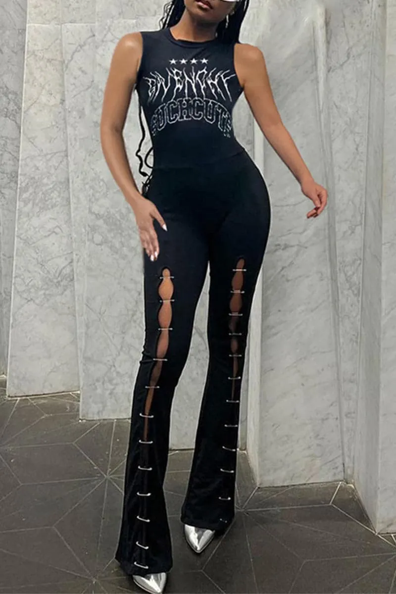 JB439 Safety Pin Graphic Jumpsuits