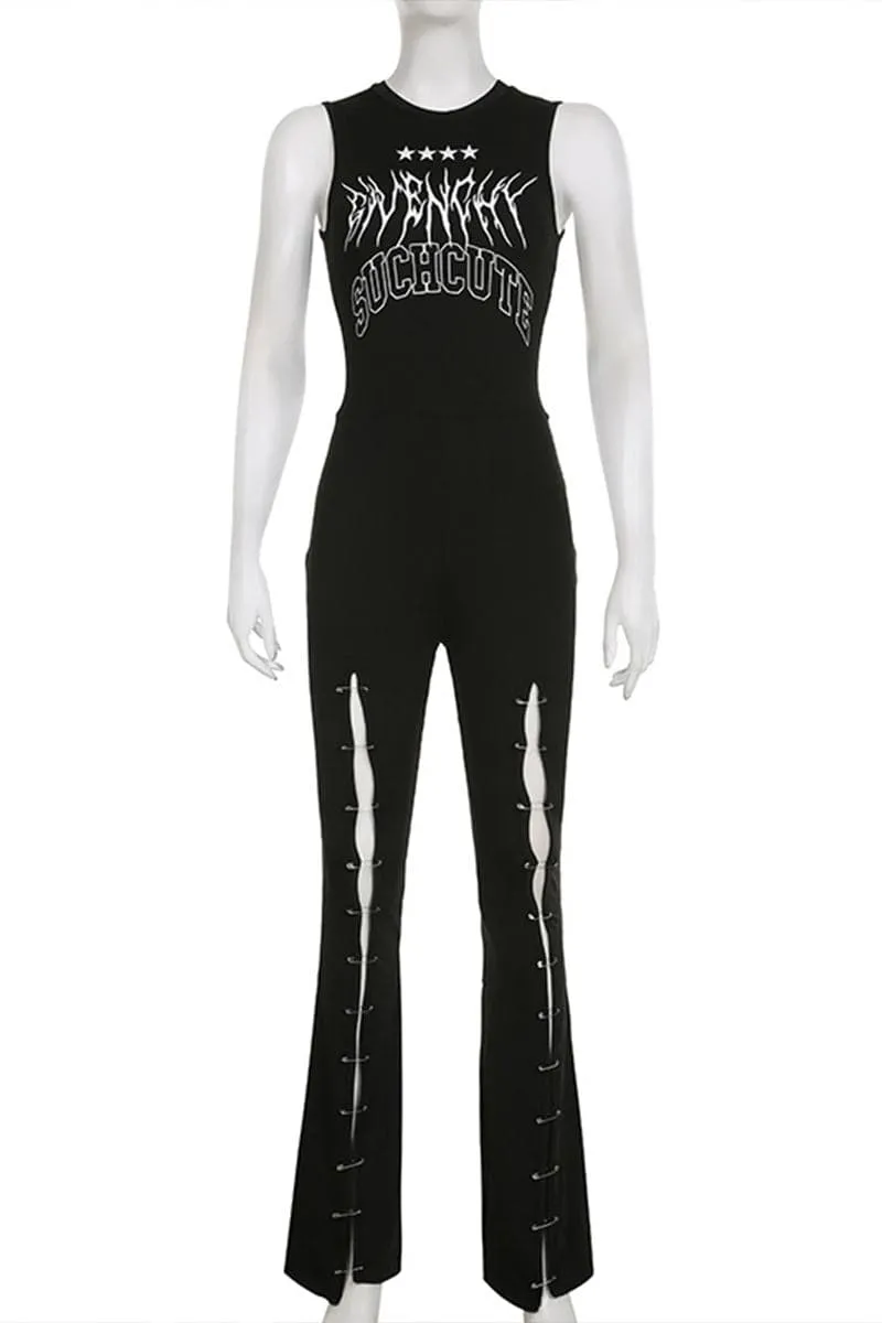JB439 Safety Pin Graphic Jumpsuits